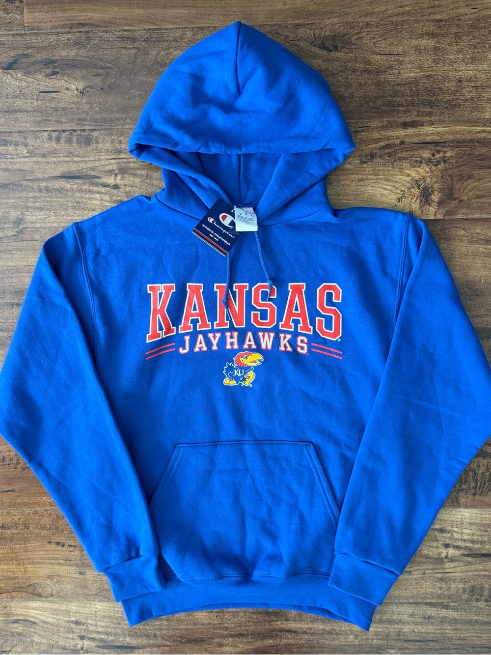 Champion Kansas Jayhawks Blue Pullover Hoodie Sweatshirt Size S NWT